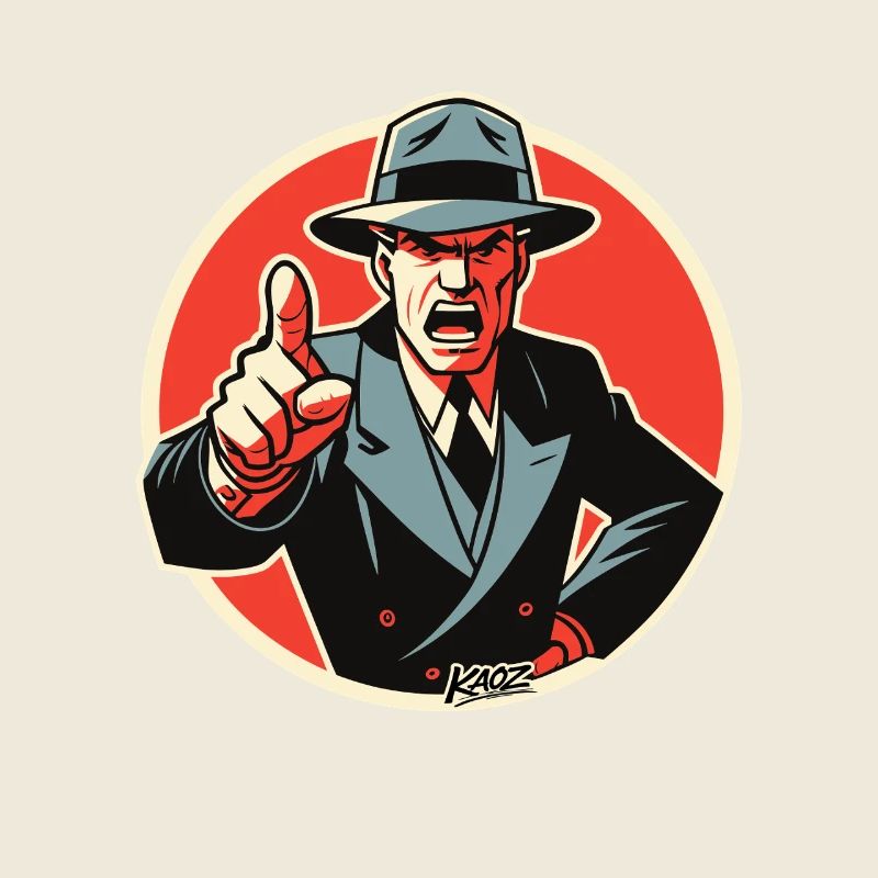 Retro-Noir-Mobster-Typ zeigt auf