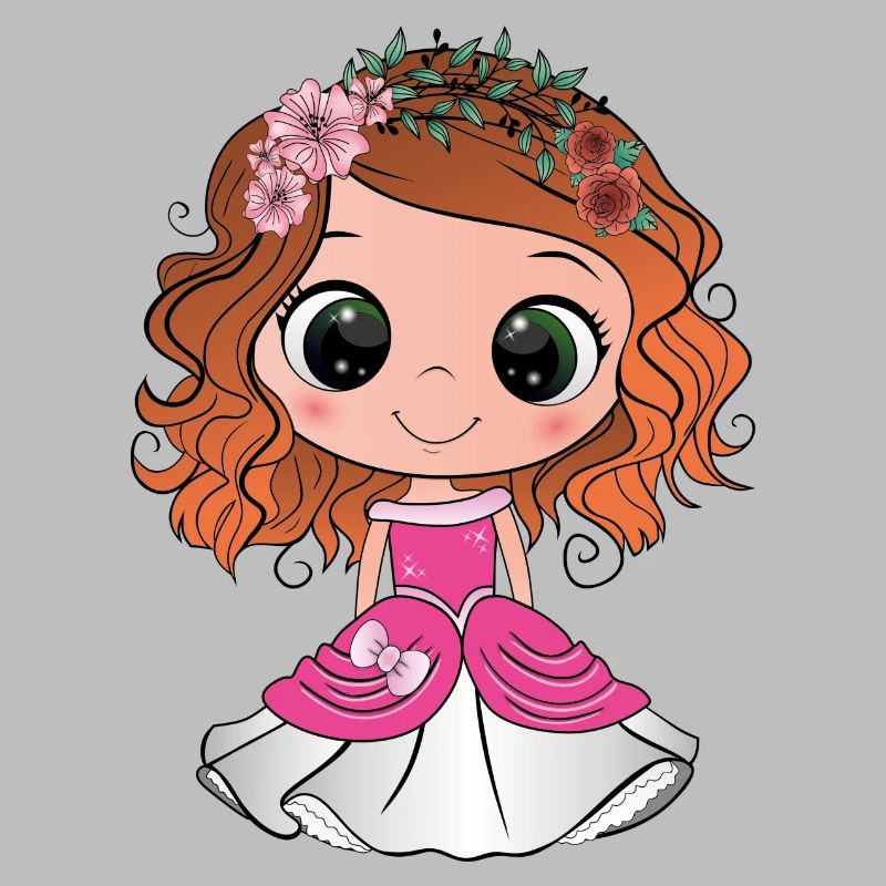 Princesse rousse aux yeux verts et une robe rose