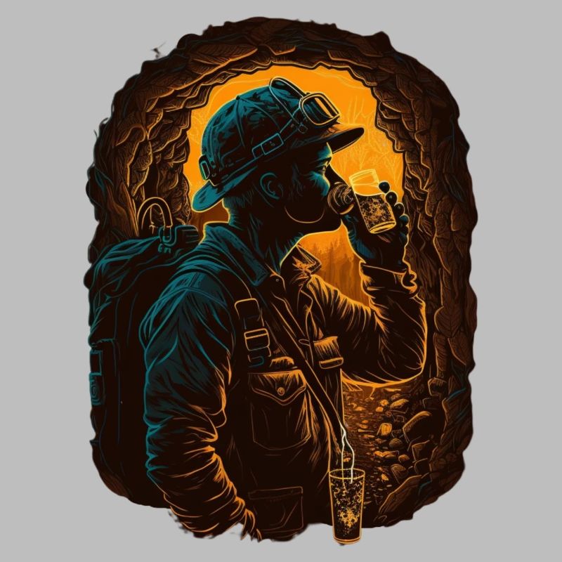 Mining buddy drinks his beer underground
