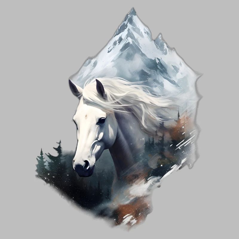 Cheval Blanc dans les Montagnes enneigées
