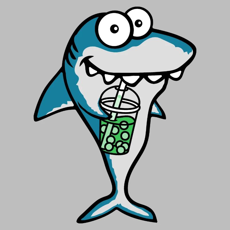 Cool Bubble Boba Tea Drink Funny Comic Shark