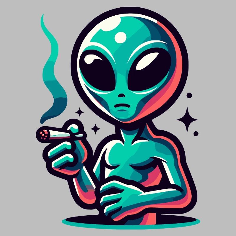 Alien mit Joint Zigarette rauchen