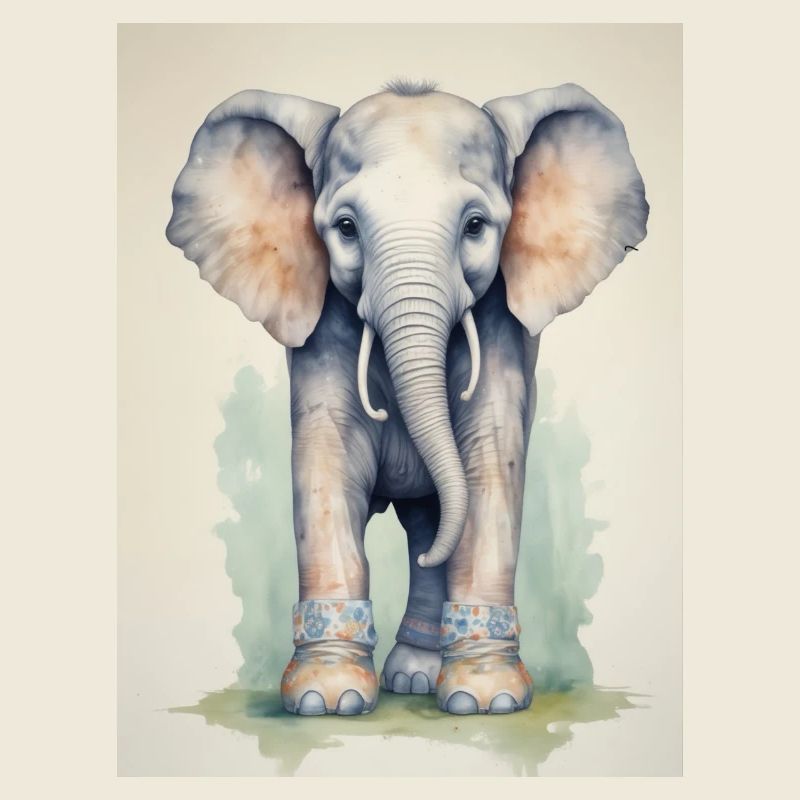 Éléphant aux bottes colorées