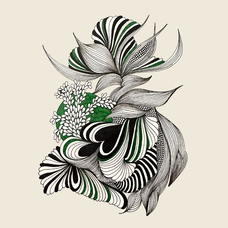 Green Lines Botanical Pattern