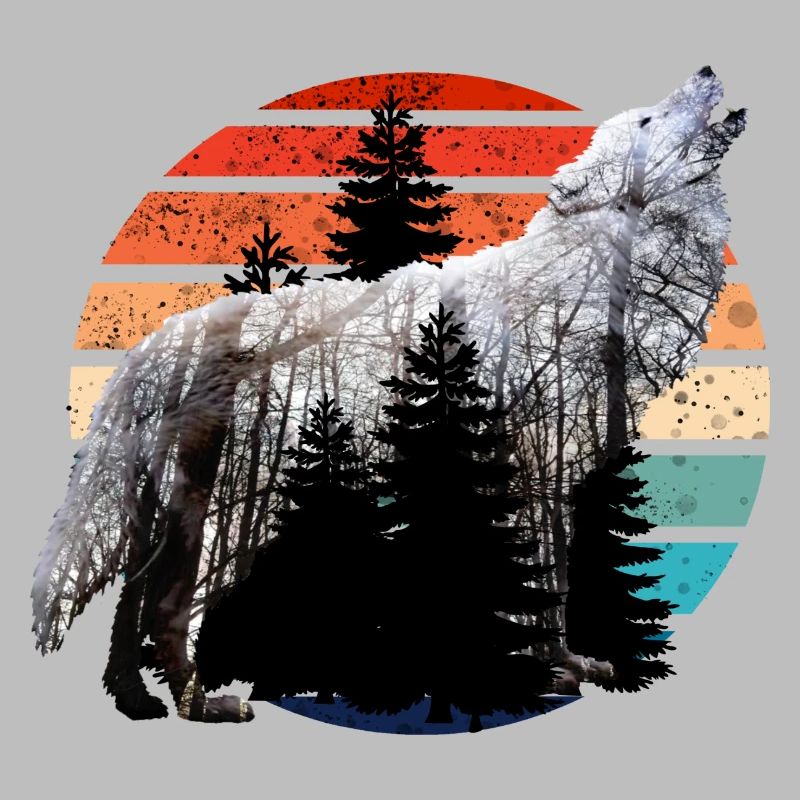Howling Wolf Double Exposition avec Coucher de Soleil Rétro