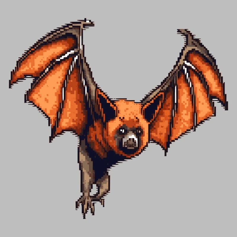 Pixelated flying fox in retro 8 bit graphics