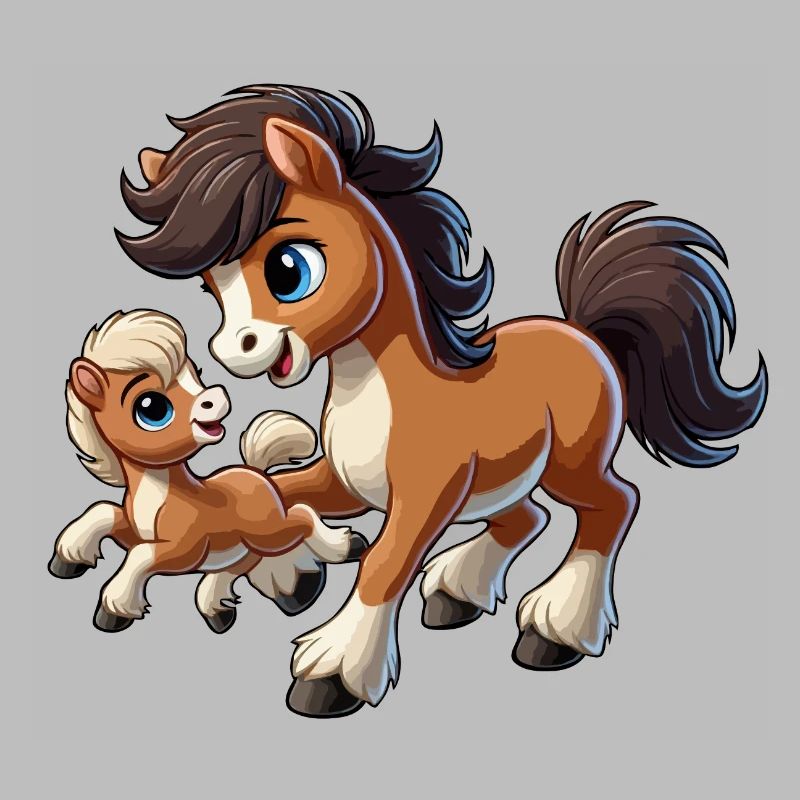 Pony mit herumtollendem Kind