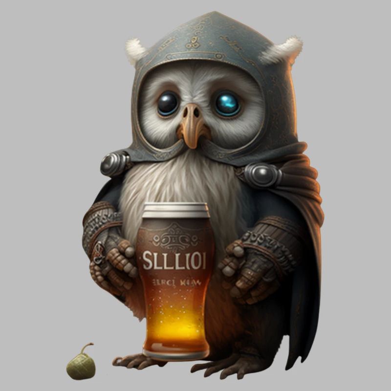 Ritterliche Eule mit einem Glas Bier