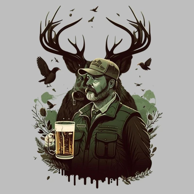 Jäger in der Wildnis trinkt ein Bier