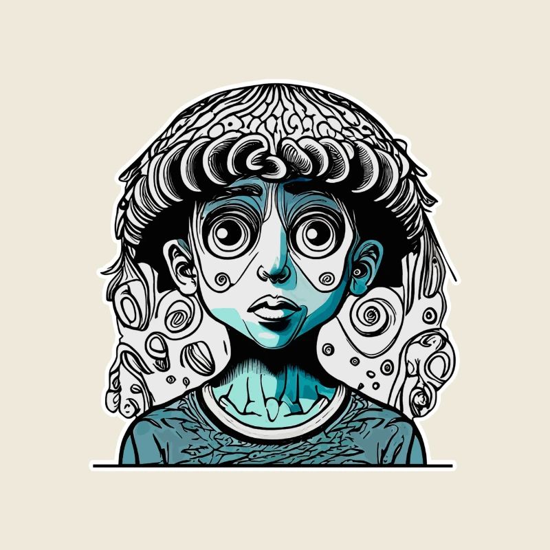 Mysterious and Crazy Kid Face with Black and Blue