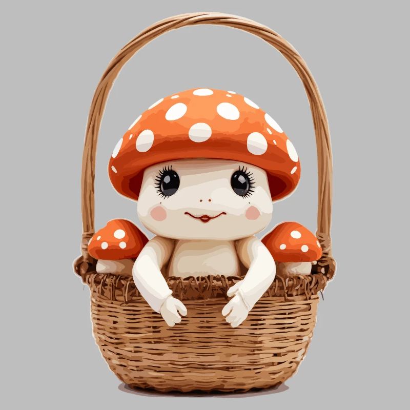 Cute toadstool in basket