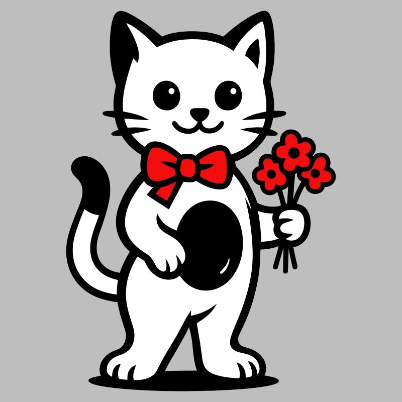Kawaii cat lover with red ribbon