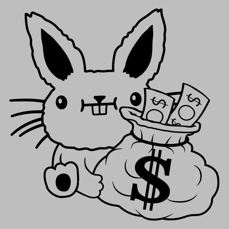 Sac d’argent riches billets de banque de lapin de Pâques