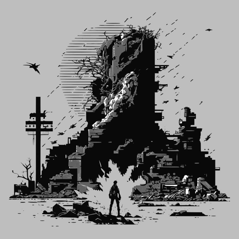 Sci-Fi 8Bit scenario in a destroyed world