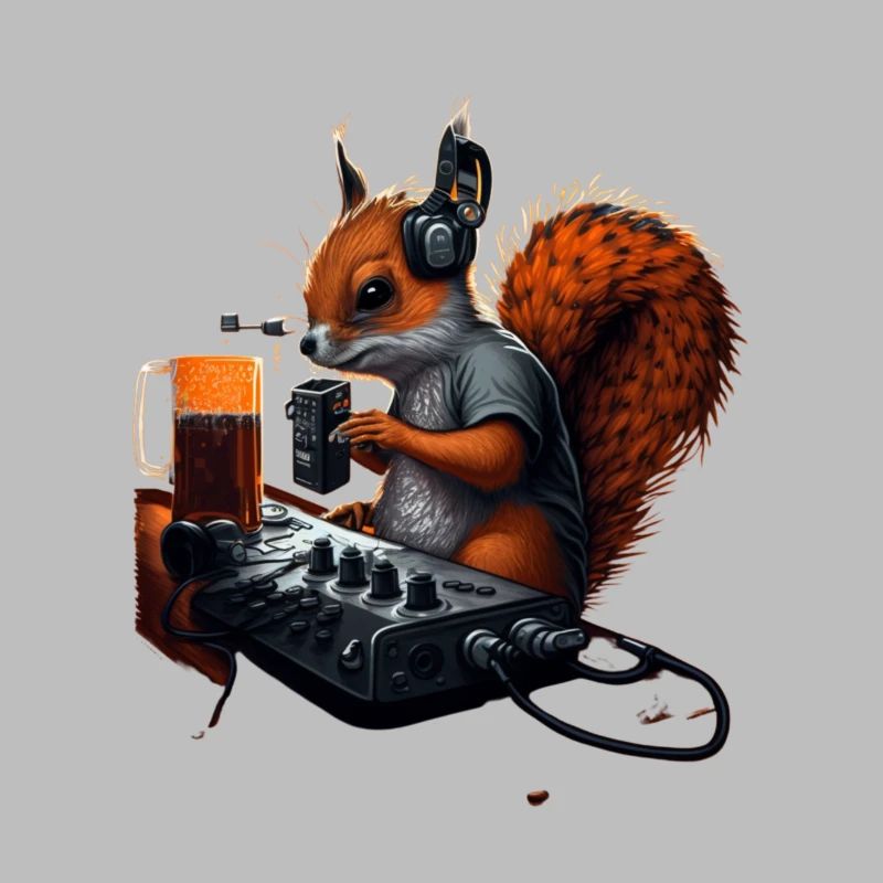 Techno DJ Eichhörnchen mit Bier