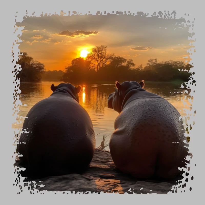 Two hippos enjoying the sunset
