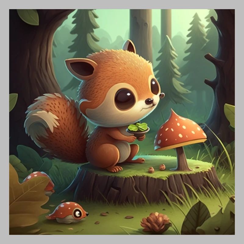 Cute squirrel eats in nature