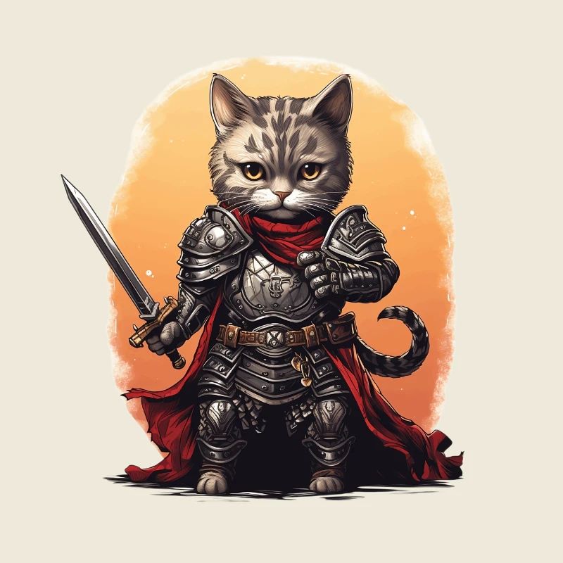 Chat en équipement de chevalier avec épée longue, AI Gen