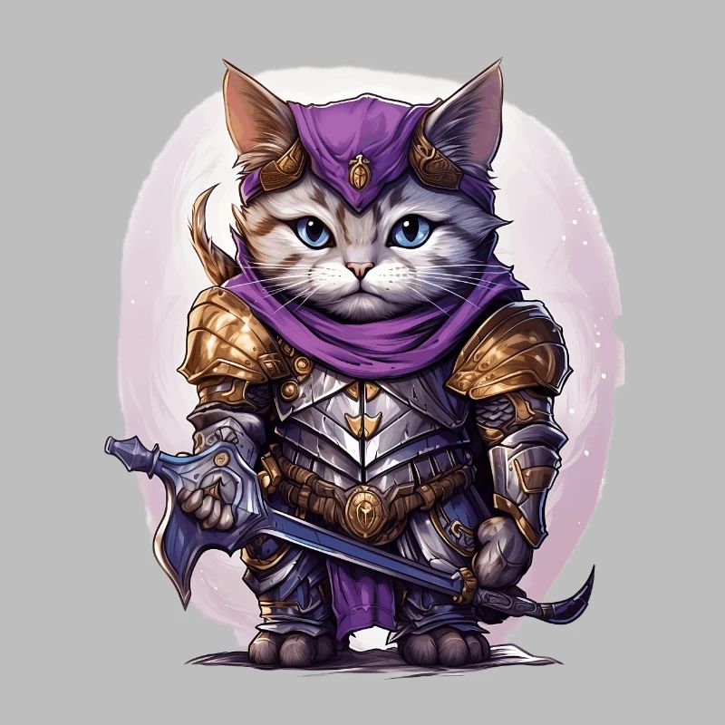 Chat en équipement de chevalier avec épée longue, AI Gen