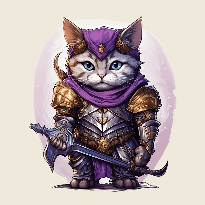 Chat en équipement de chevalier avec épée longue, AI Gen