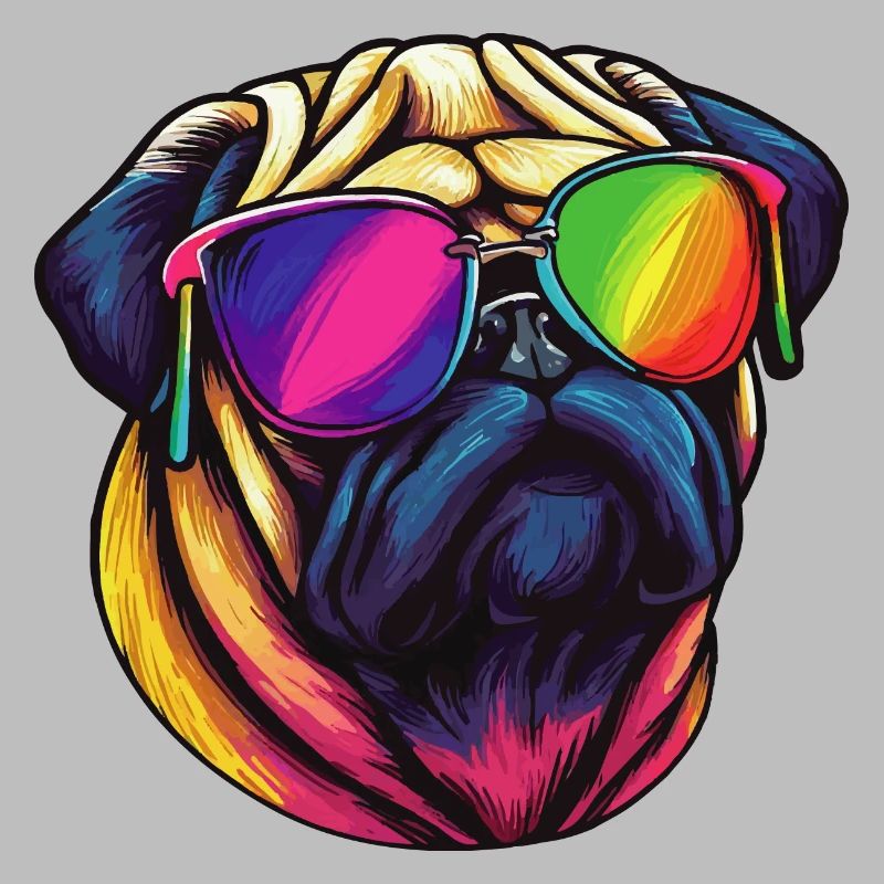 Mops Hund mit bunter Sonnenbrille