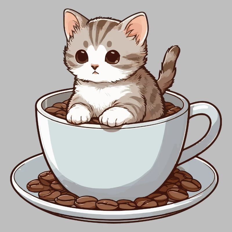 Katze sitzt in Kaffeetasse Kaffeetrinker