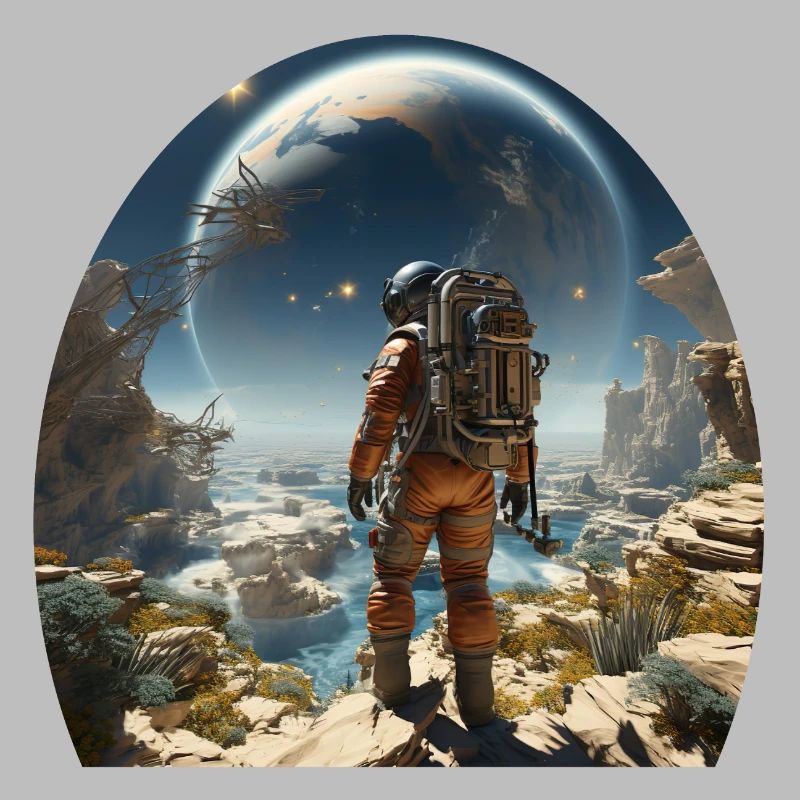 Astronaut explores alien worlds