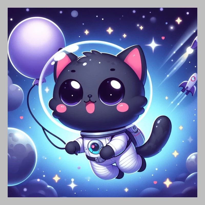 Space Kitty in space with a balloon