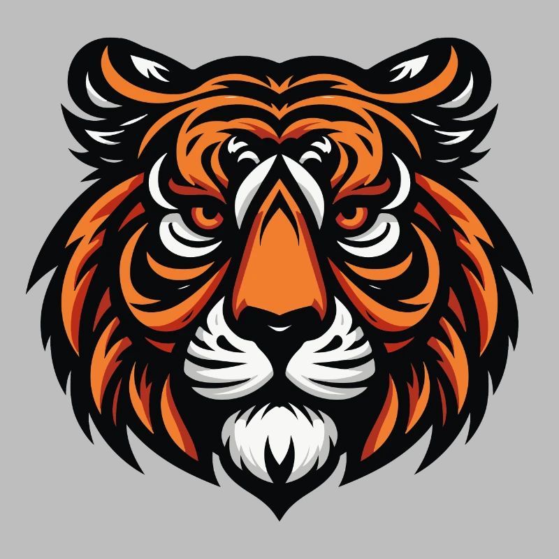 Ein grimmiges Tiger-Maskottchen entblößt seine mächtigen Reißzähne. Oder