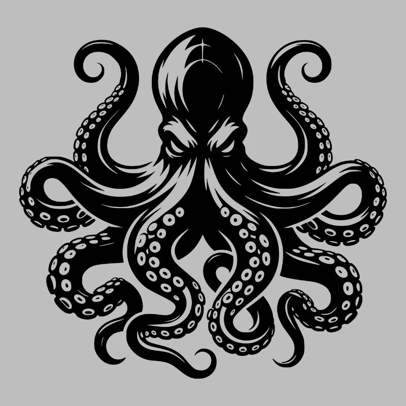 Grim octopus with tentacles and suction cups