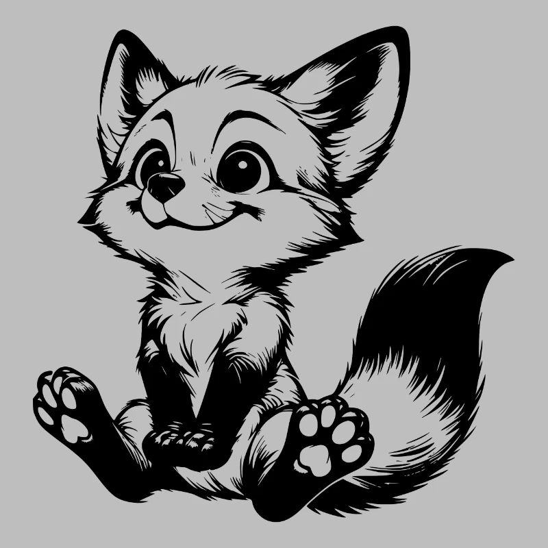 Smiling Sitting Fox Baby Stroke Drawing