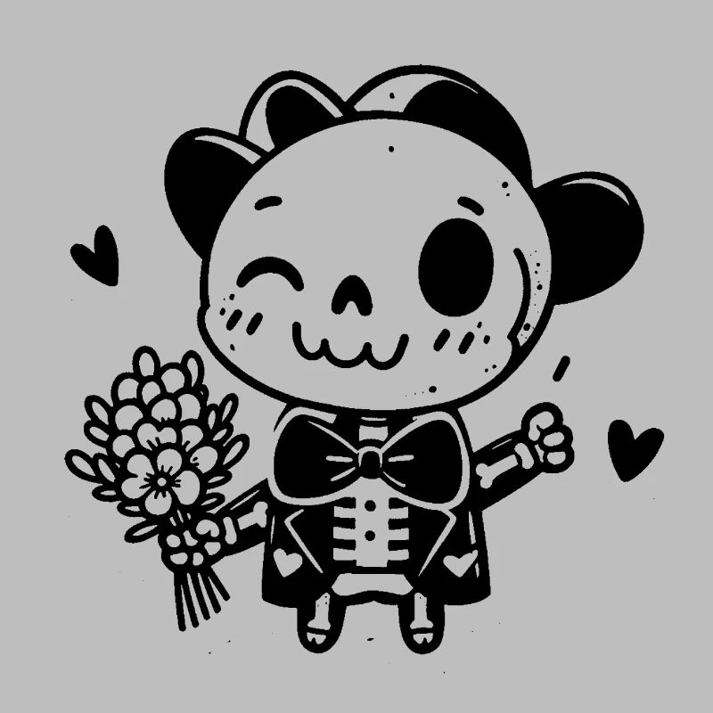 squelette avec fleurs