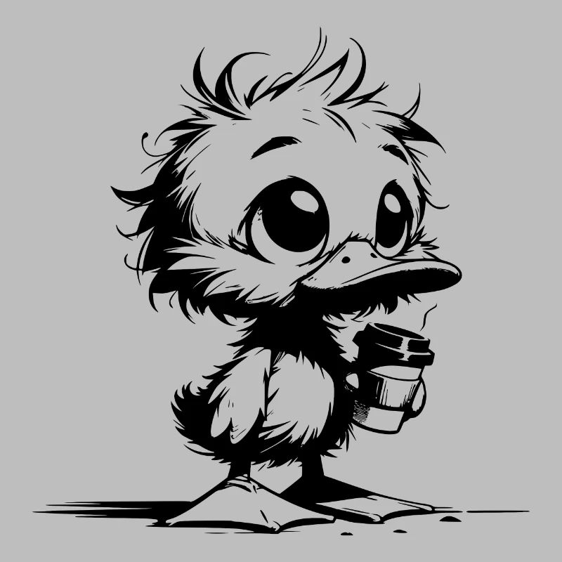 Mignon canards bébé avec tasse à café