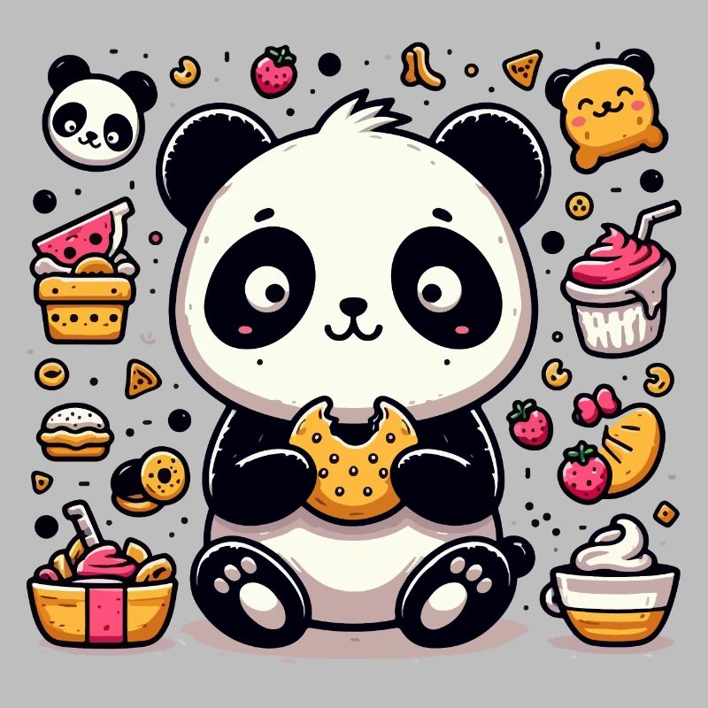 Cute panda with snacks