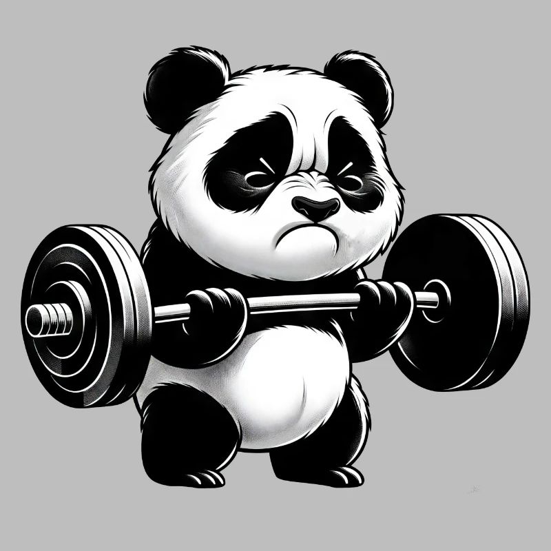 Funny panda doing strength training