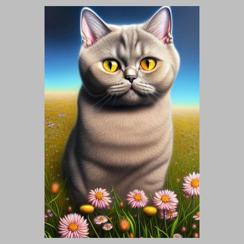 Chat mignon dans le champ de fleurs