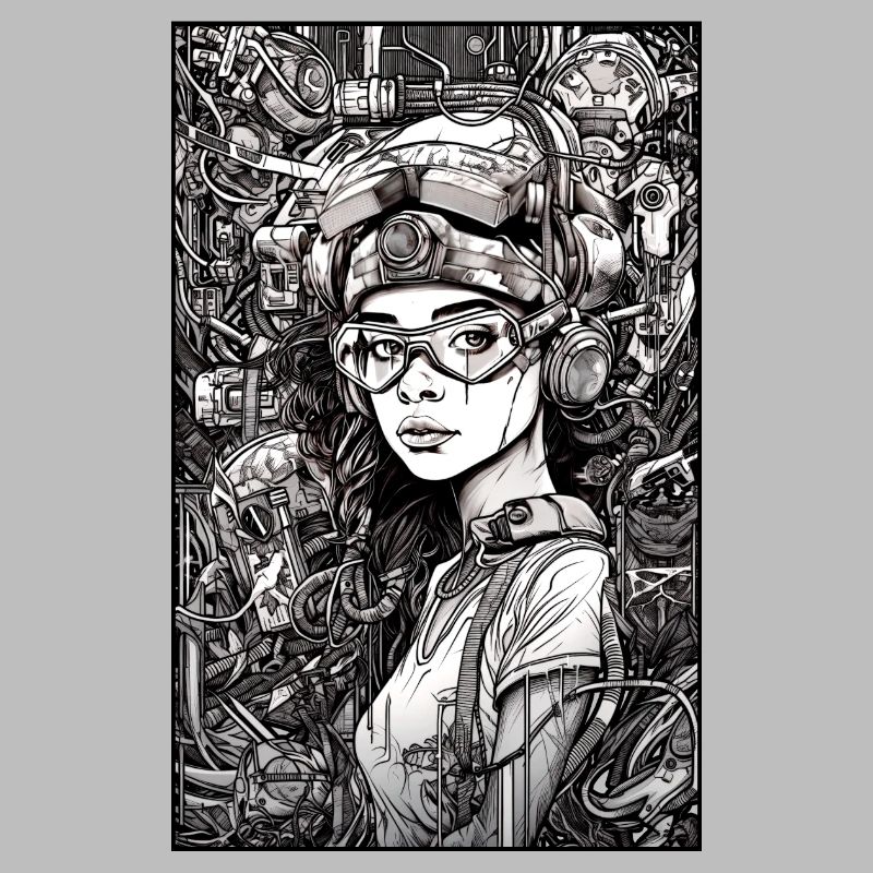 Tech-Mädchen, schwarz und weiß, , Digital