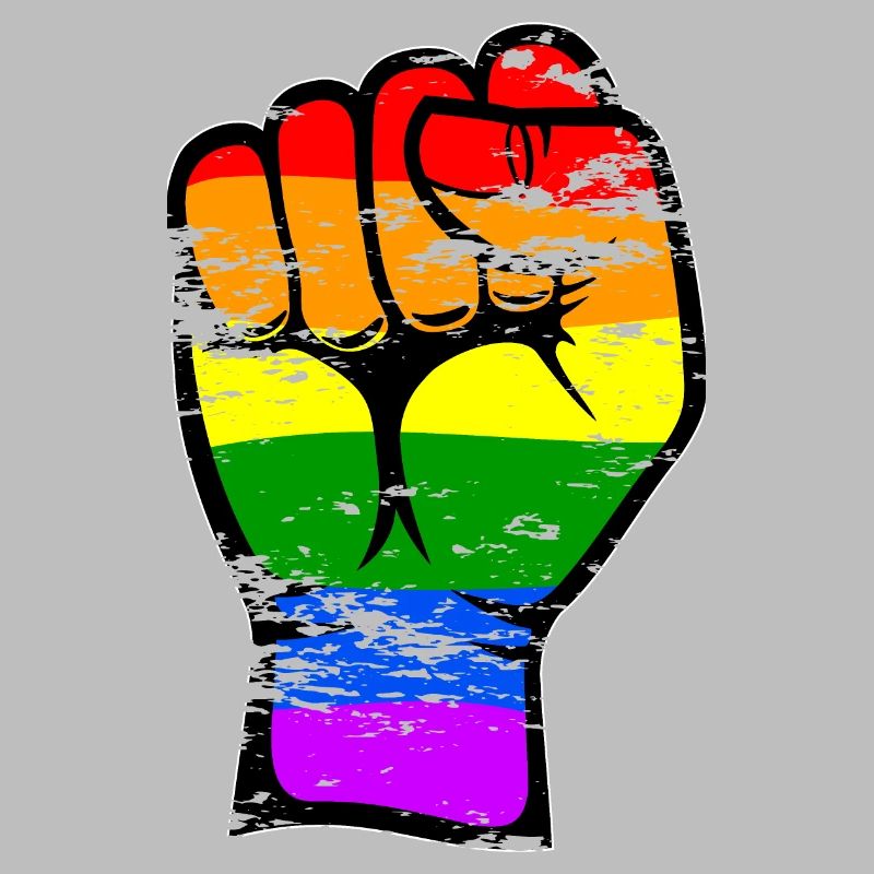 Symbole de poing de la main de drapeau de couleur arc-en-ciel utilisé