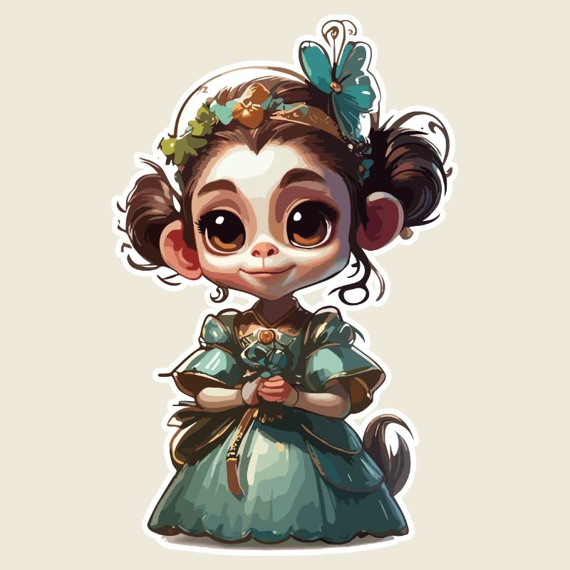Singe mignon / Fille de singe / Mignon / noeud de cheveux