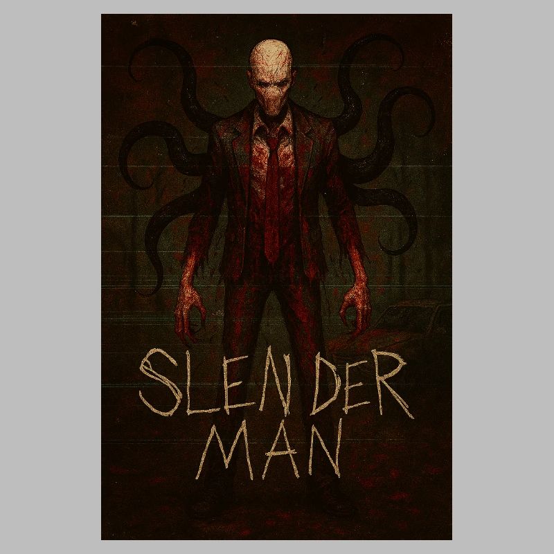Slender Man Forest Horror Glitch Poster Tee Design