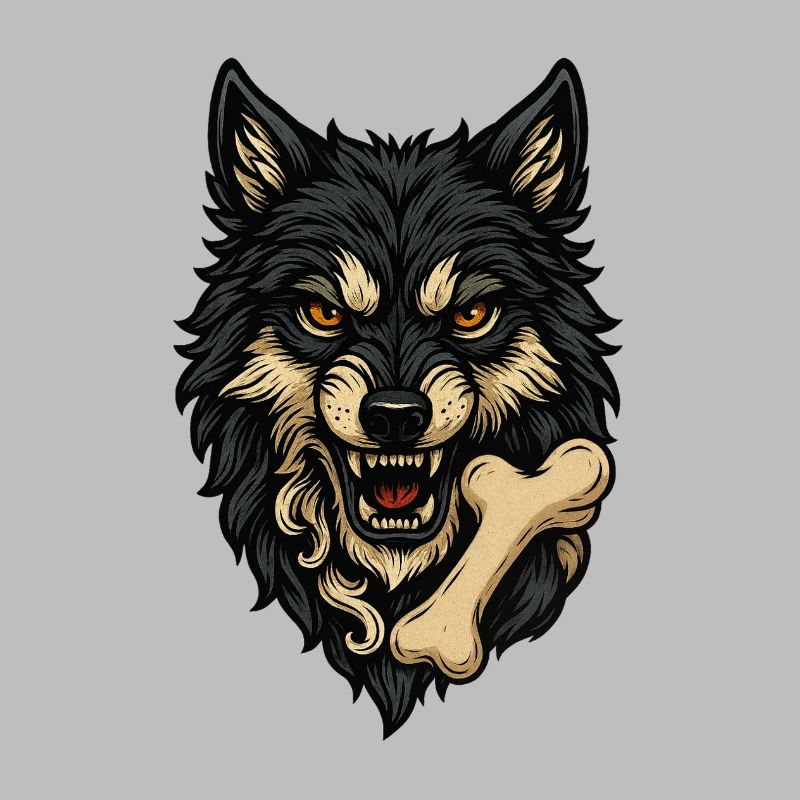 Wolf Attack: Wolf's Head with Bone