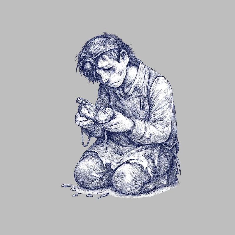 Kneeling Craftsman | Hand Painted Drawing