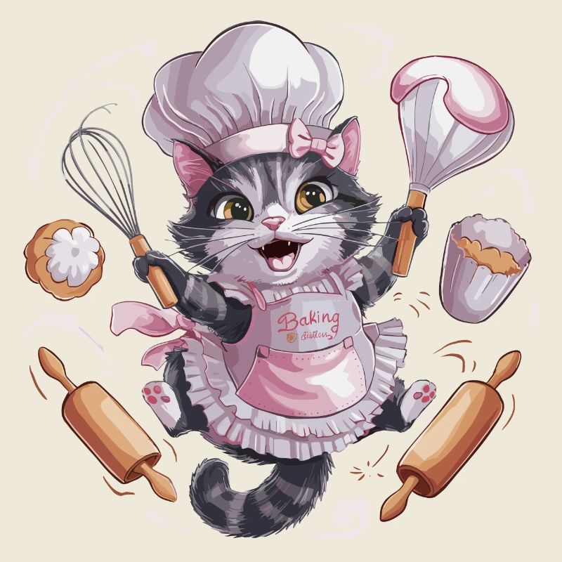 Liebenswerte Katze beim Backen