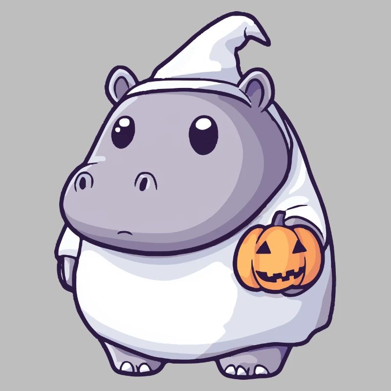 Nilpferd Halloween Comic Geist