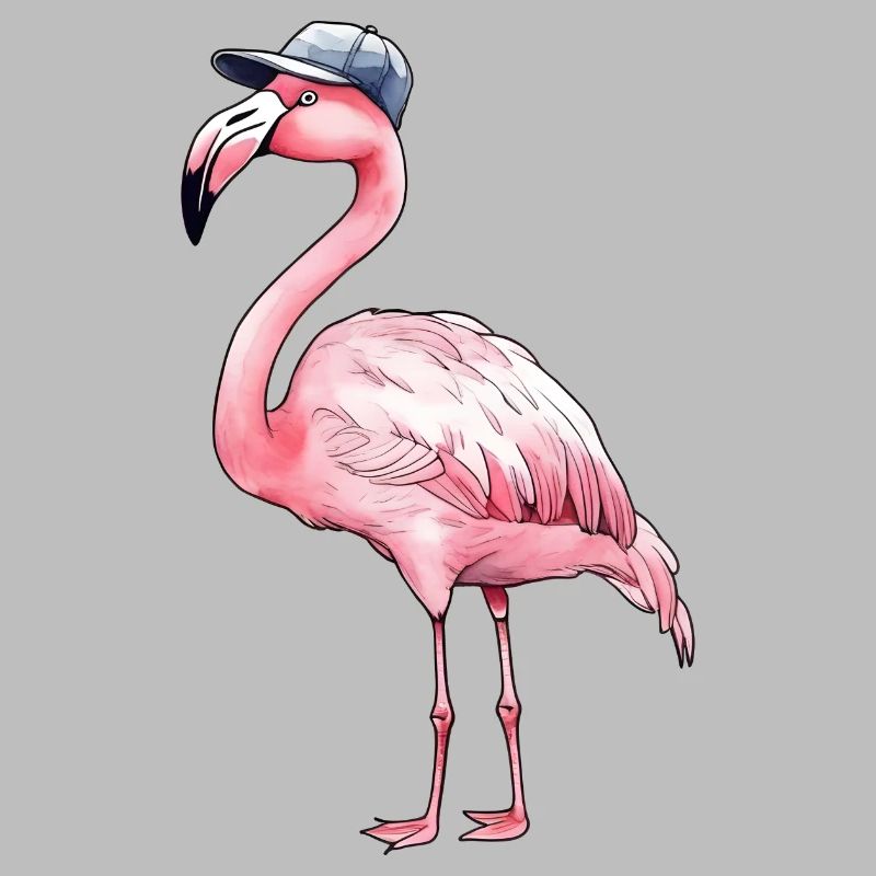 Pinker Flamingo mit Baseball Cap