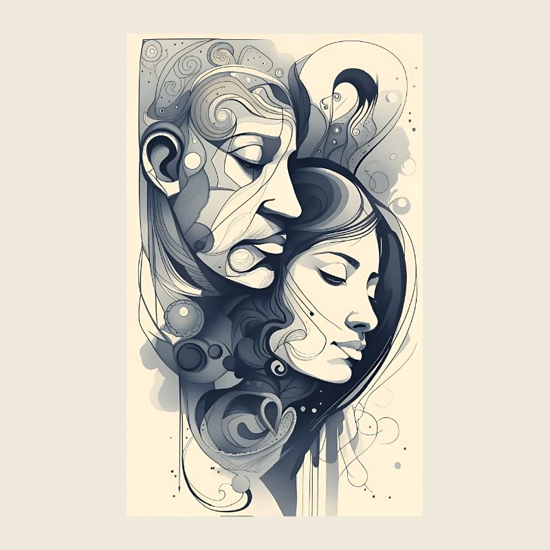 Abstract couple faces in ink