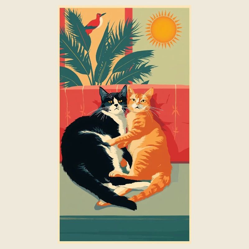 Two cats in a retro moment