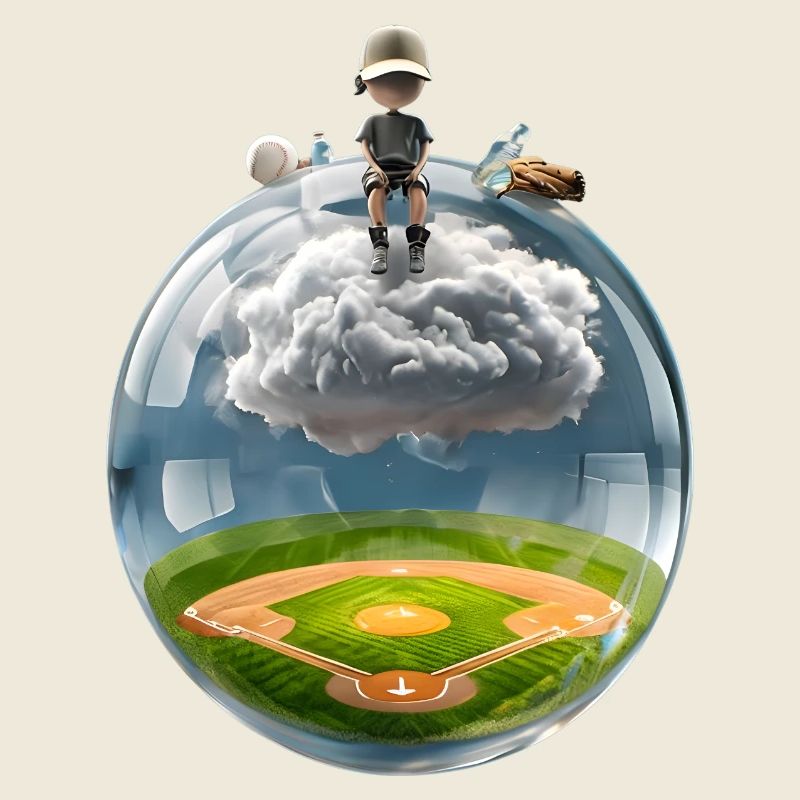 Surreale Glaskugel mit Baseballfeld