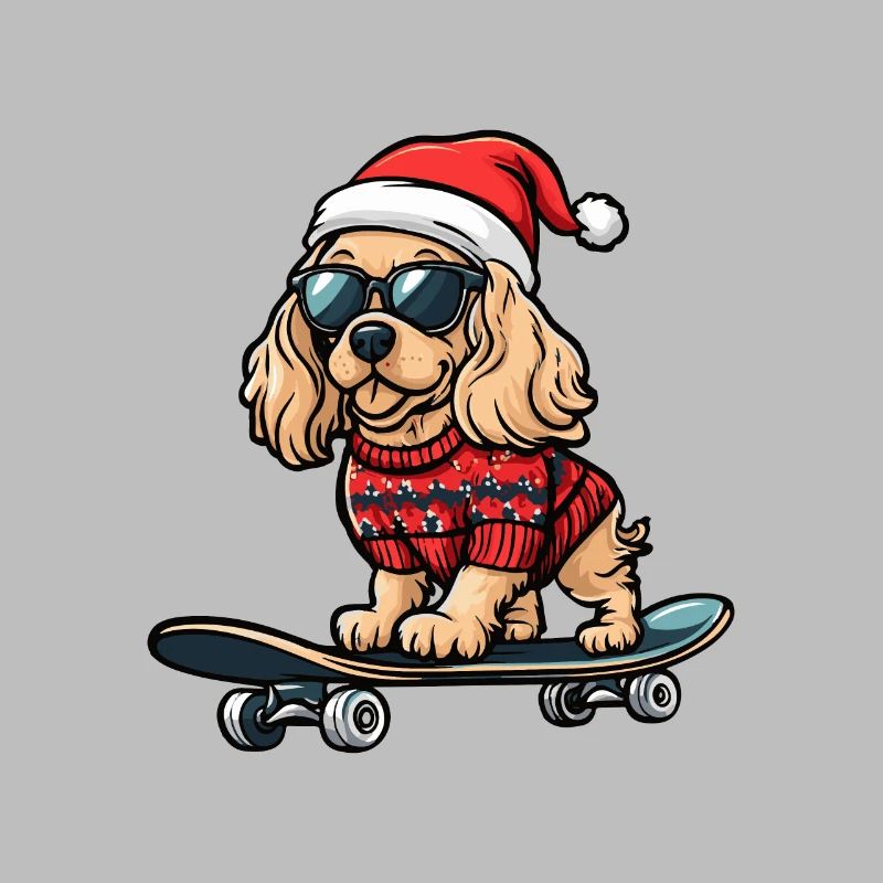 Cocker Spaniel Chien Noël Skateboard