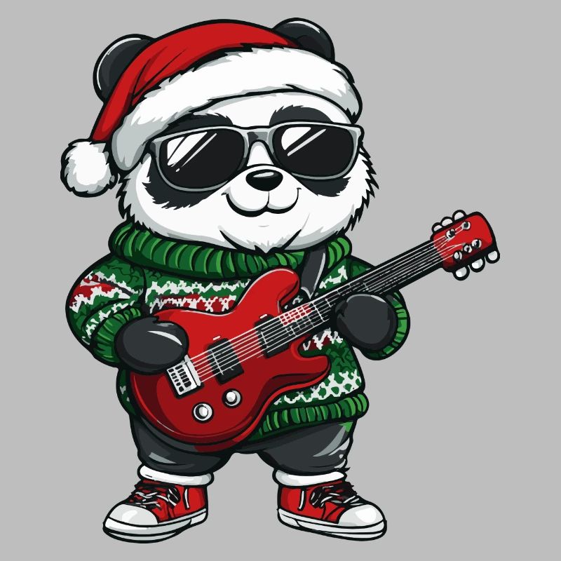 Panda Christmas Rocker Guitar
